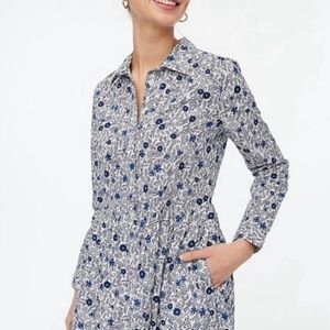 NWT J. Crew Floral Button Down Fit & Flare Shirt Dress Pockets Boho Blue White 4
